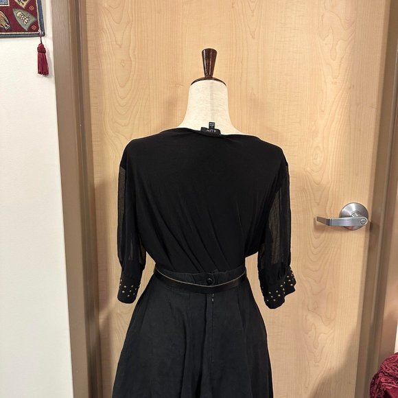 AUW Piratecore Black Sheer Sleeve Rivet Detail Blouse - Picture 6 of 6
